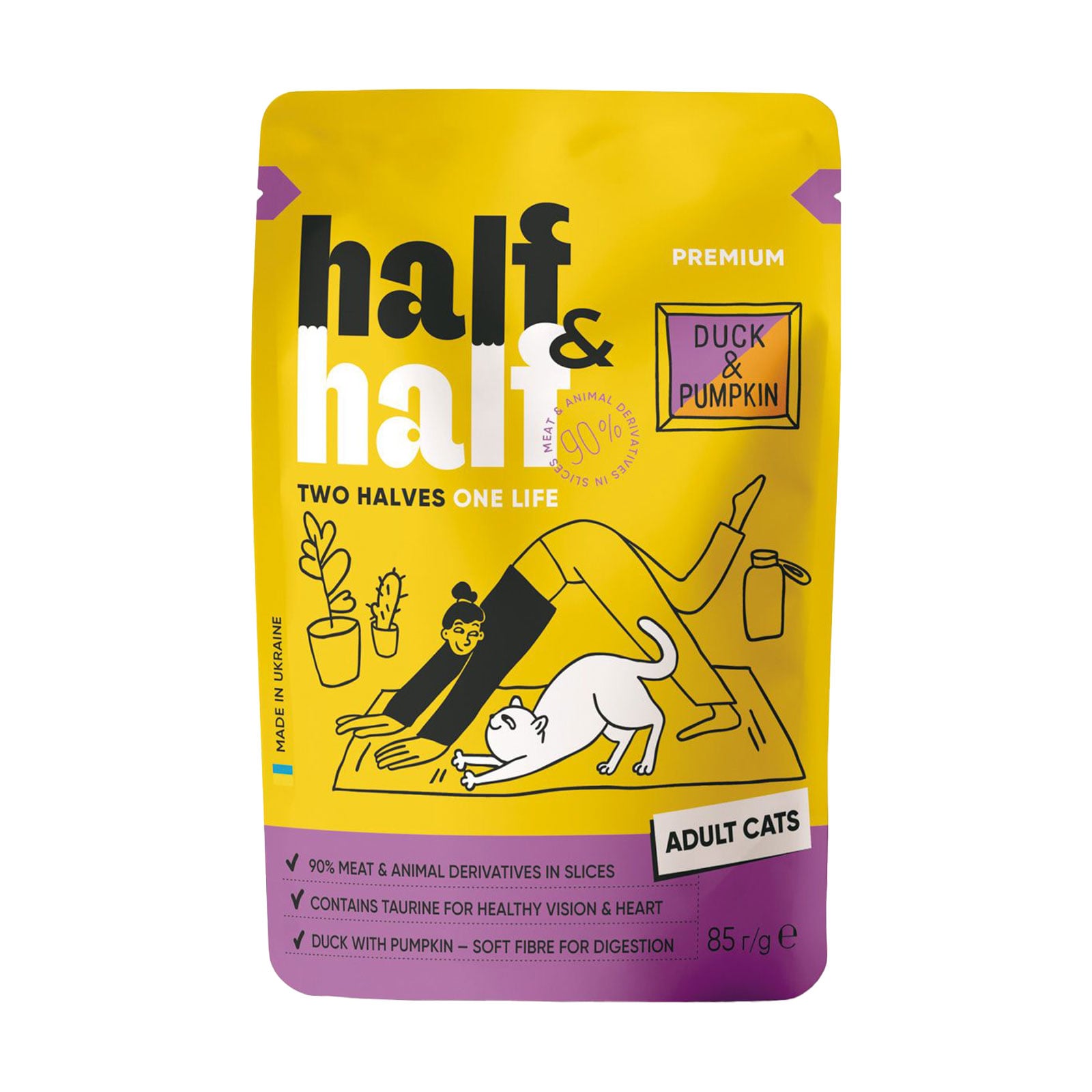 Вологий корм для дорослих котів Half&amp;Half з качкою та гарбузом в соусі, 85 г